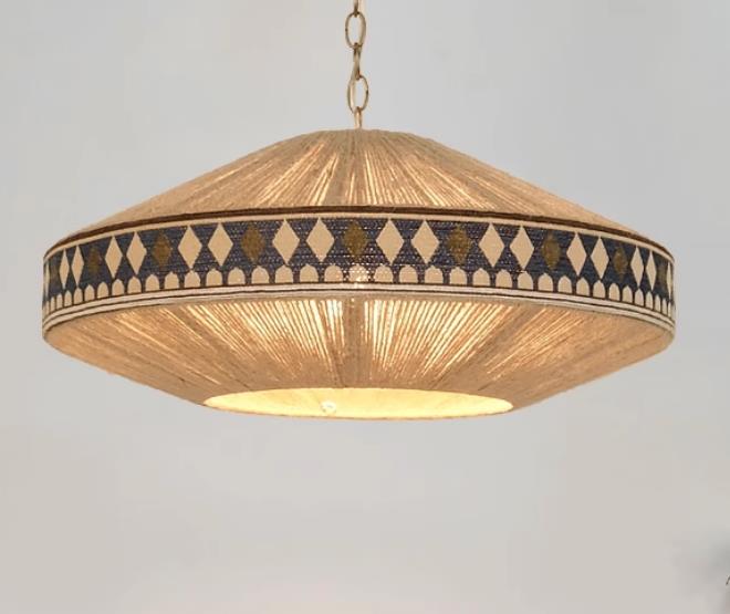 Holiday Living Room Cotton Rope Woven Lamp Southeast Asian Bohemian Print Fabric Pendant Light