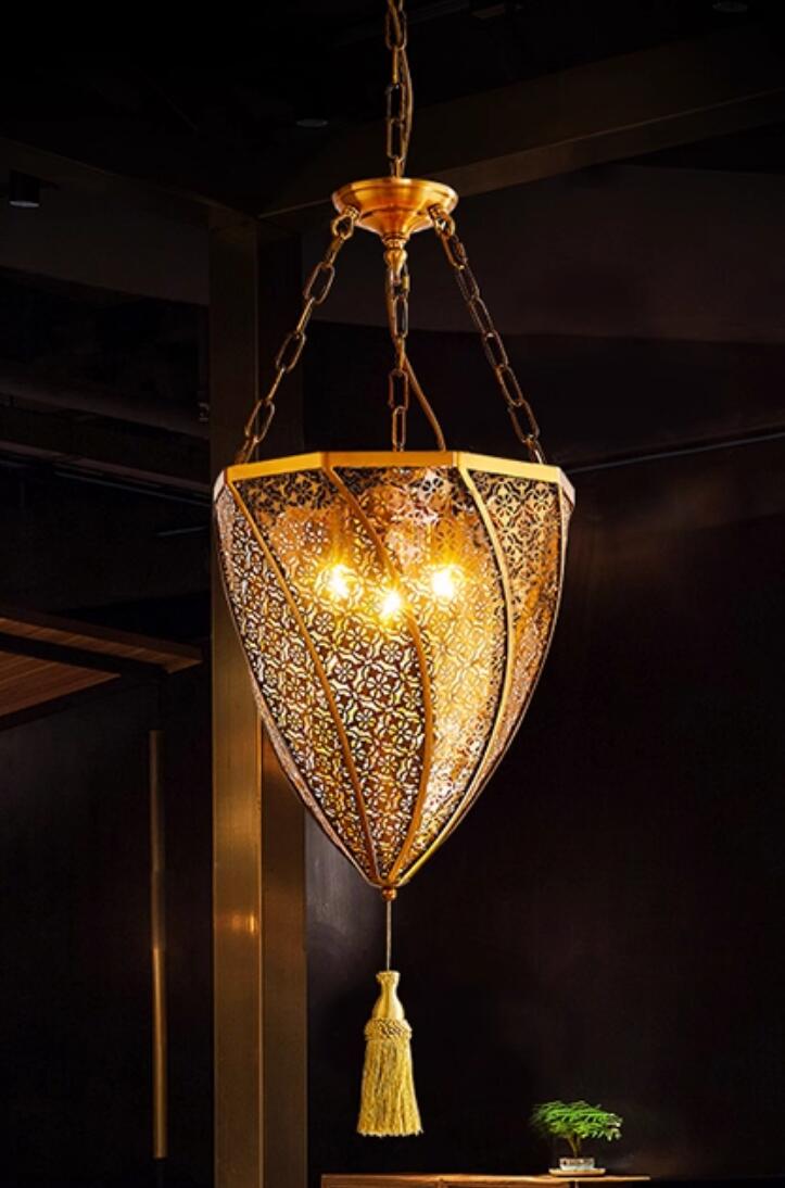 Thai Restaurant Dining Wrought Iron Pendant Light Southeast Asia Indoor Hallway Creative Linear Lamp