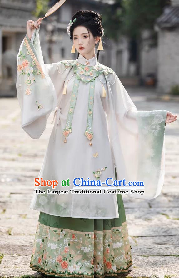 Ming Dynasty Hanfu Mamian Skirt Cloud Shoulder Stand Collar Long Gown Set Heavy Embroidery Chinese Style Clothing