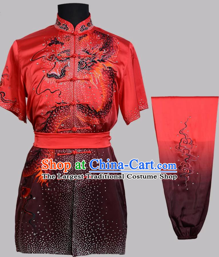 Gradient Color Embroidered Dragon Wushu Uniform Sports Exam Competition Costume Changquan Outfit