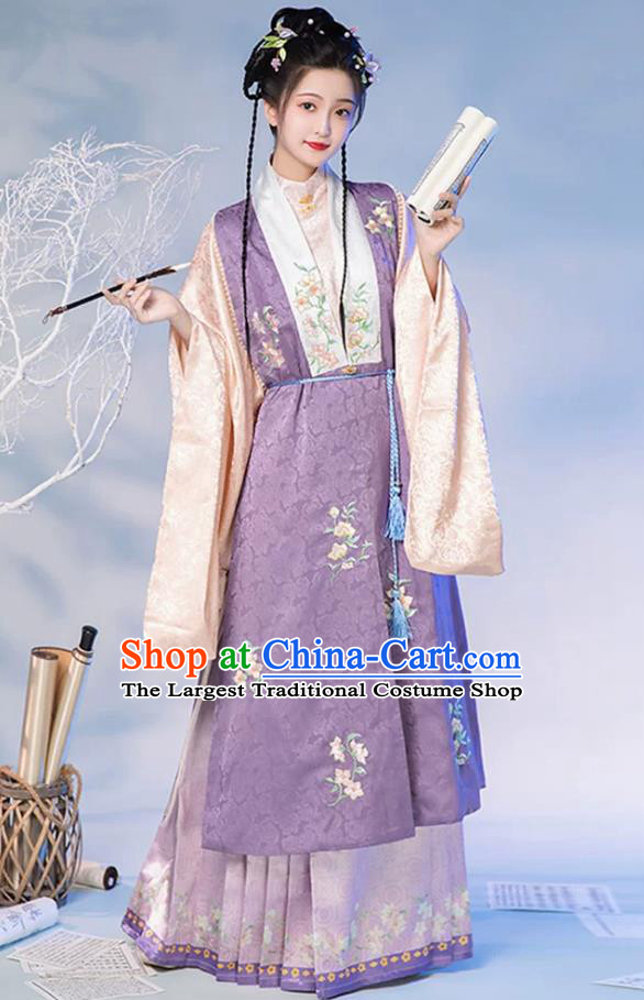 Chinese Style Fashion Women Ming Dynasty Hanfu Stand Collar Long Coat Bijia Mamian Skirt Set
