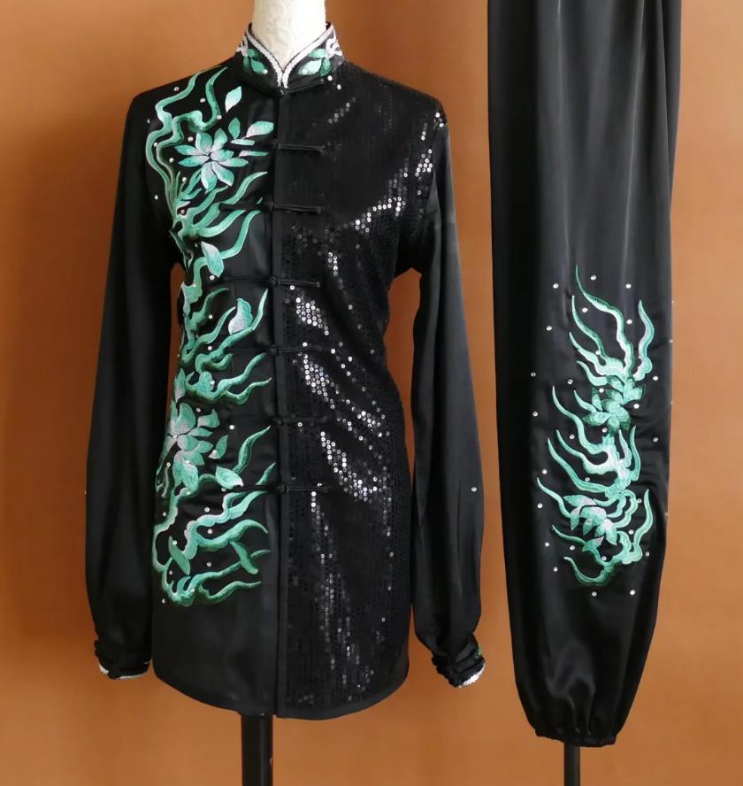 Black Rhinestone Embroidered Kirin Tai Chi Uniform Taiji Performance Suit Kung Fu Competition Training Costume