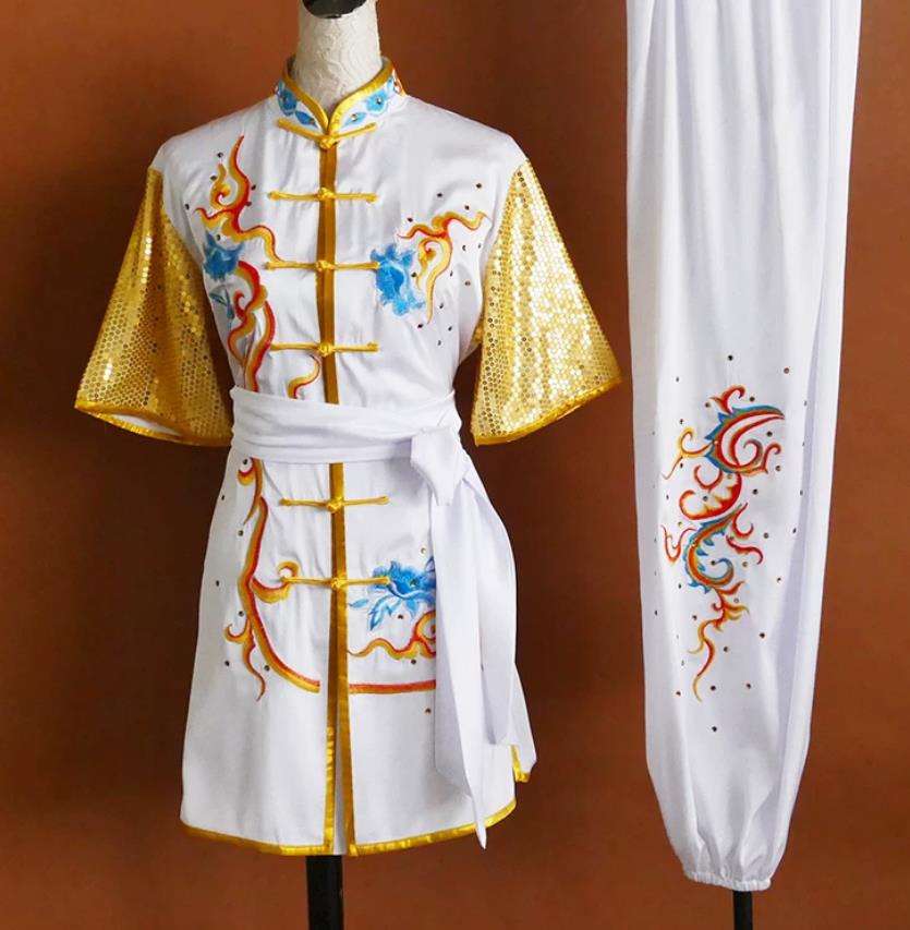 White Embroidered Phoenix Martial Arts Uniform Women Kids Training Group Colorful Competition Performance Costume