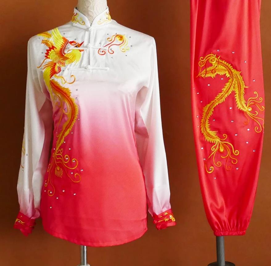 Gradient Embroidered Phoenix Tai Chi Uniform Women Martial Arts Performance Suit Taiji Training Suit Competition Costume