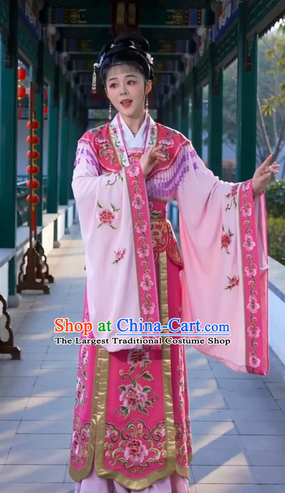 Ancient Chinese Princess Pink Dress Embroidery Yue Opera Hua Dan Costume Young Female Roles Opera Clothing