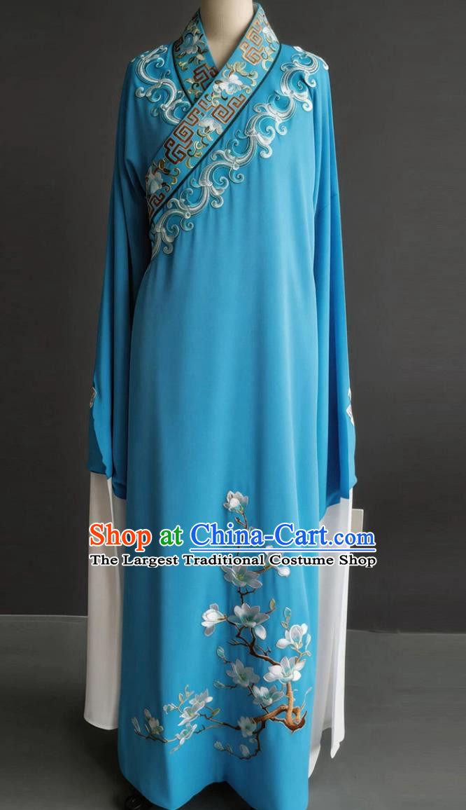 Chinese Opera Young Male Role Liang Shanbo Blue Robe Magnolia Embroidery Yue Opera Xiaosheng Costume