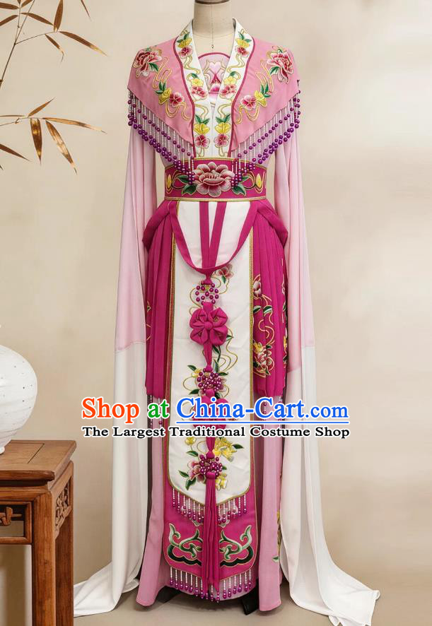 Yue Opera Hua Dan Costume Zhu Yingtai Miss Role Pink Dress Peony Embroidery Traditional Chinese Performance Clothing