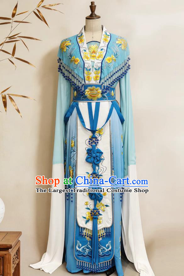 Peony Embroidery Traditional Chinese Performance Clothing Yue Opera Hua Dan Costume Zhu Yingtai Miss Role Blue Dress