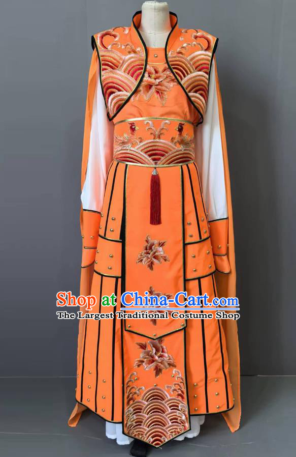 Yue Opera Shuang Lie Ji Liang Hongyu Orange Dress Chinese Opera Wu Dan Female Military Costume Mu Guiying Performance Armor