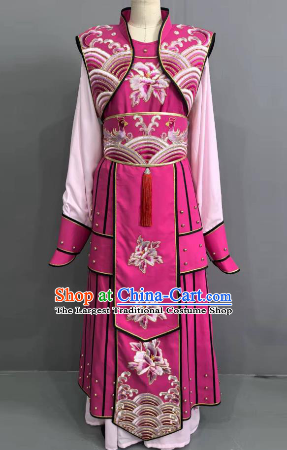 Mu Guiying Performance Armor Yue Opera Shuang Lie Ji Liang Hongyu Magenta Dress Chinese Opera Wu Dan Female Military Costume