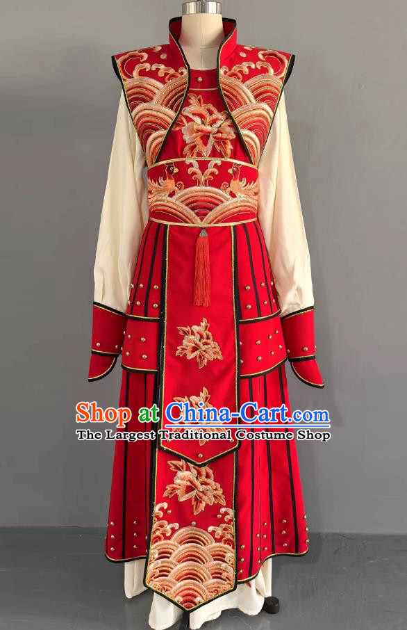 Chinese Opera Wu Dan Female Military Costume Mu Guiying Performance Armor Yue Opera Shuang Lie Ji Liang Hongyu Red Dress
