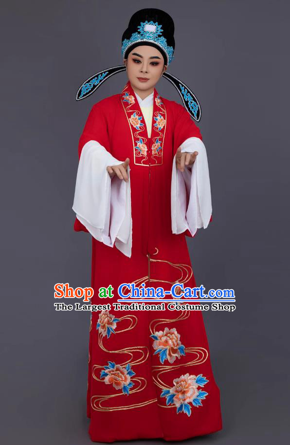 Red Yue Opera Xiaosheng Wedding Costume Peony Embroidery Matching Cape Huangmei Opera Scholar Clothing