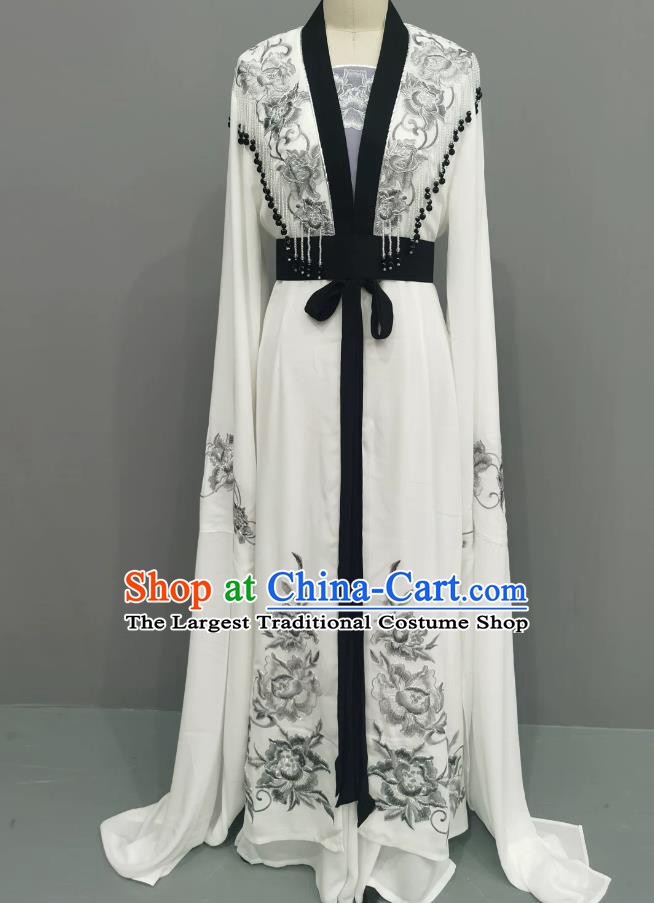 Chinese Opera Young Lady Costume Embroidery Matching Cape Yue Opera Hua Dan White Dress