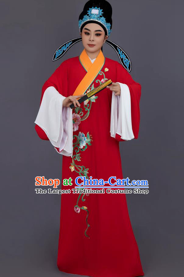 Traditional Stage Performance Clothing Red Yue Opera Xiaosheng Robe Chinese Opera Costume For Scholar