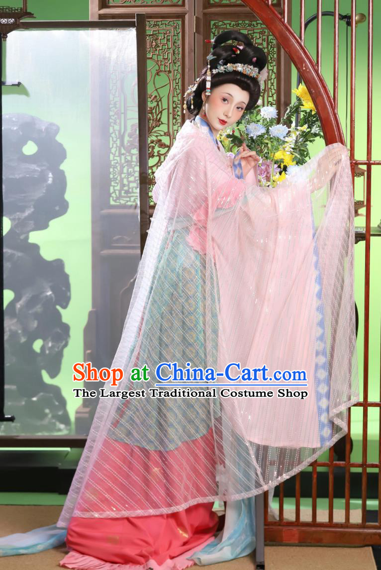 Fairy Costume Holographic Sequined Cloak Traditional Chinese Princess Light Pink Cape