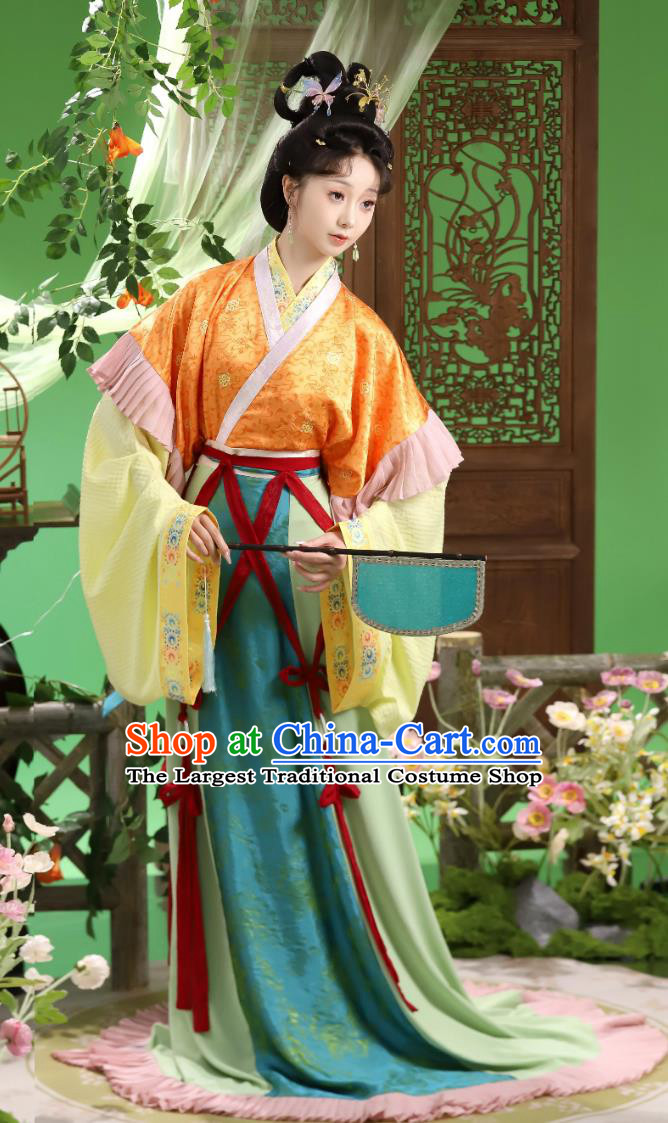 Ancient Chinese Fairy Costume Mirror Flower Water Moon Weijin Period Noble Woman Hanfu Dress Set