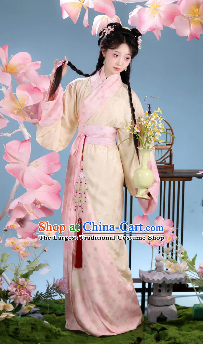 Western Han Style Single Wrap Drooping Robe Ancient Chinese Young Lady Hanfu Curved Train Long Ru