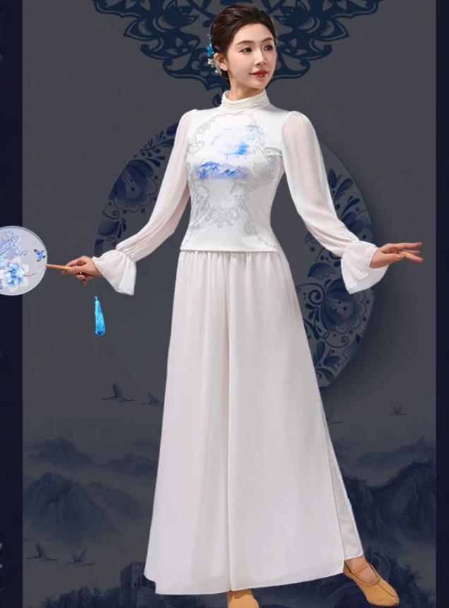 Blue And White Porcelain Classical Dance Clothing Chinese Style Dance Performance Costume Classical Dance Qipao