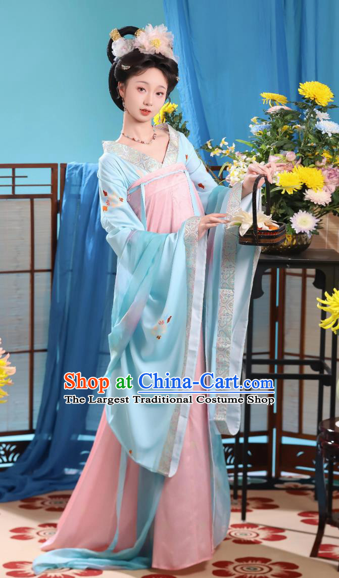 Sui Dynasty Court Ladies Big Sleeve Blouse and High Waist Eight Piece Skirt Traditional Chinese Costumes Set